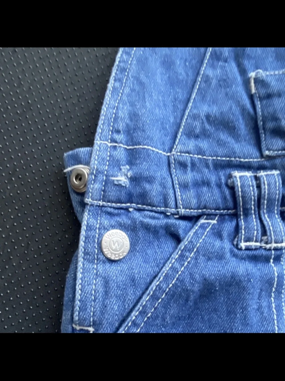 Vintage Kids Denim Short Overalls with Patch Pockets - Blue